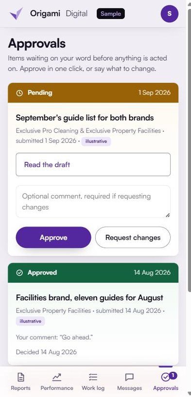 Approvals screen