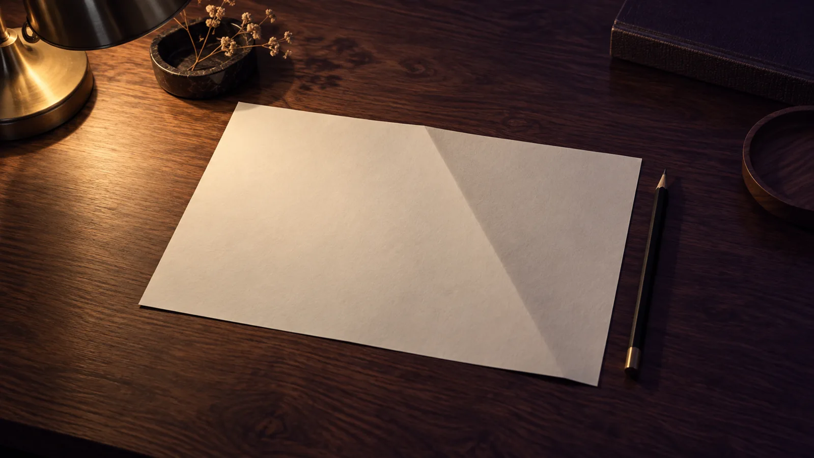 A blank sheet and pencil on a dark worktable, ready for a business brief